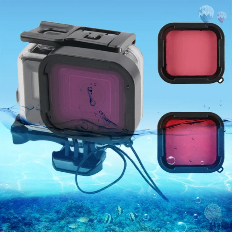 เคสกันน้ำ 45 เมตรพร้อมฝาหลังหน้าจอสัมผัสสำหรับ GoPro NEW HERO /HERO6 /5 พร้อมตัวยึดพื้นฐานและสกรู และฟิลเตอร์สีม่วง แดง ชมพู ไม่ต้องถอดเลนส์ หน้าจอสัมผัส + ฟิลเตอร์ (ใส)