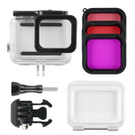 เคสกันน้ำ 45 เมตรพร้อมฝาหลังหน้าจอสัมผัสสำหรับ GoPro NEW HERO /HERO6 /5 พร้อมตัวยึดพื้นฐานและสกรู และฟิลเตอร์สีม่วง แดง ชมพู ไม่ต้องถอดเลนส์ หน้าจอสัมผัส + ฟิลเตอร์ (ใส)