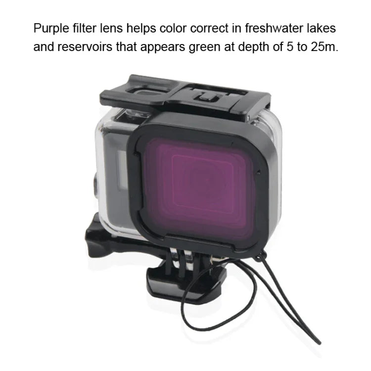 เคสกันน้ำ 45 เมตรพร้อมฝาหลังหน้าจอสัมผัสสำหรับ GoPro NEW HERO /HERO6 /5 พร้อมตัวยึดพื้นฐานและสกรู และฟิลเตอร์สีม่วง แดง ชมพู ไม่ต้องถอดเลนส์ หน้าจอสัมผัส + ฟิลเตอร์ (ใส)