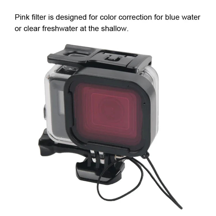 เคสกันน้ำ 45 เมตรพร้อมฝาหลังหน้าจอสัมผัสสำหรับ GoPro NEW HERO /HERO6 /5 พร้อมตัวยึดพื้นฐานและสกรู และฟิลเตอร์สีม่วง แดง ชมพู ไม่ต้องถอดเลนส์ หน้าจอสัมผัส + ฟิลเตอร์ (ใส)