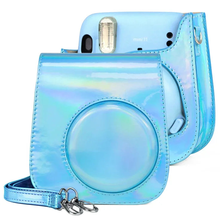 กระเป๋ากล้องหนังสี Aurora พร้อมสายสะพายสำหรับ FUJIFILM Instax mini 11, สีน้ำเงิน