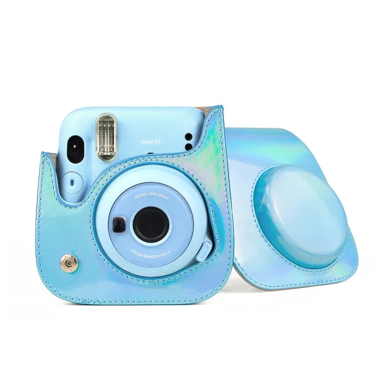 กระเป๋ากล้องหนังสี Aurora พร้อมสายสะพายสำหรับ FUJIFILM Instax mini 11, สีน้ำเงิน