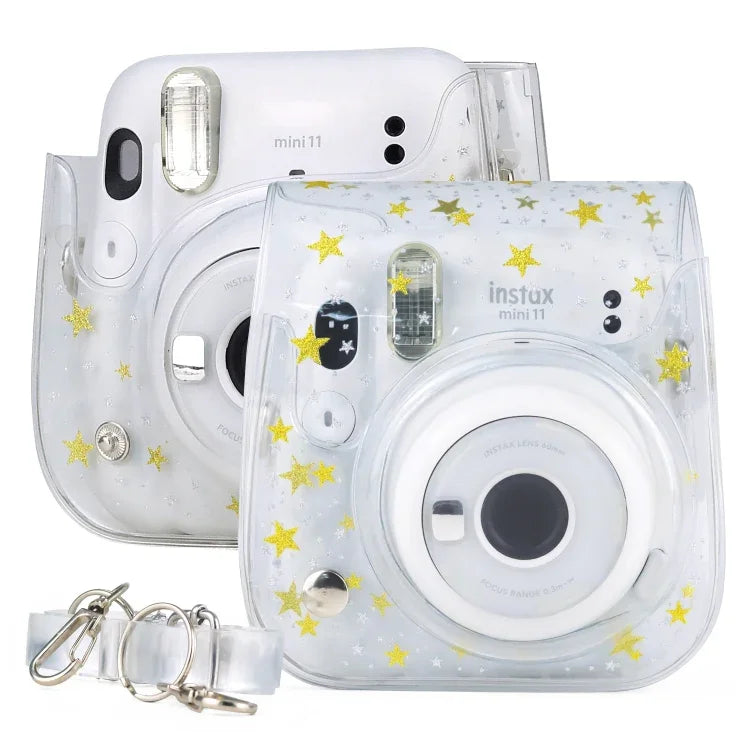 กระเป๋ากล้องแข็ง PVC ลายคริสตัล Stars พร้อมสายสะพายสำหรับ FUJIFILM Instax Mini 11, สีใส