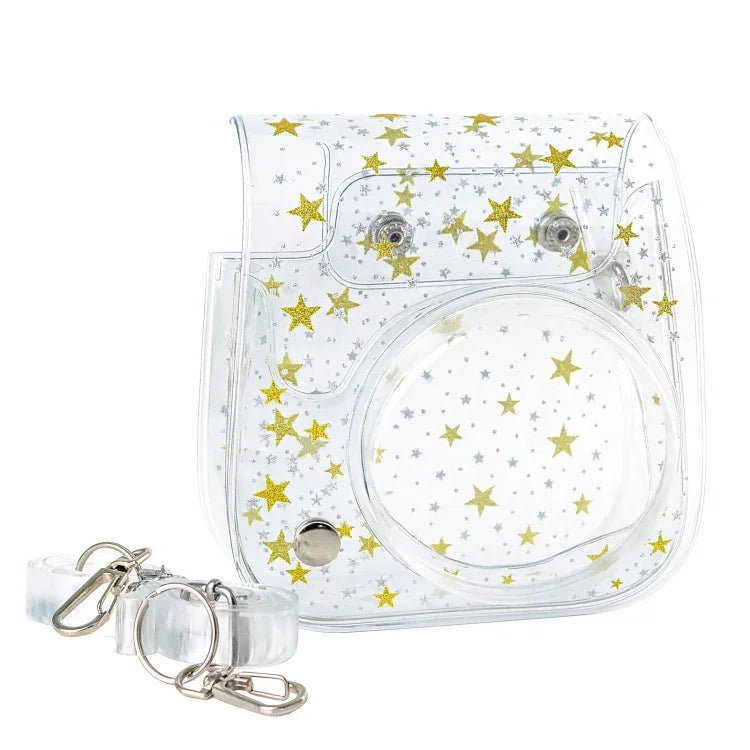 กระเป๋ากล้องแข็ง PVC ลายคริสตัล Stars พร้อมสายสะพายสำหรับ FUJIFILM Instax Mini 11, สีใส