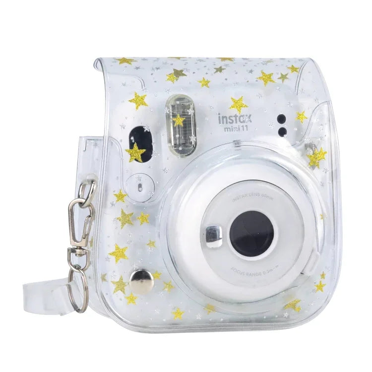 กระเป๋ากล้องแข็ง PVC ลายคริสตัล Stars พร้อมสายสะพายสำหรับ FUJIFILM Instax Mini 11, สีใส
