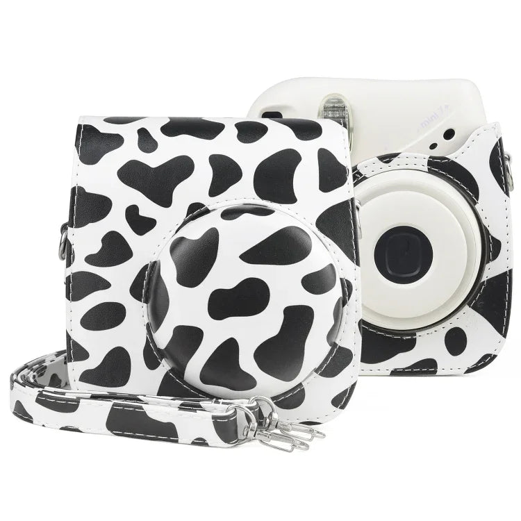 กระเป๋าเคสกล้องหนัง PU ลายวัวนมเต็มตัวพร้อมสายสำหรับ FUJIFILM instax mini 7+, ลายวัวนม