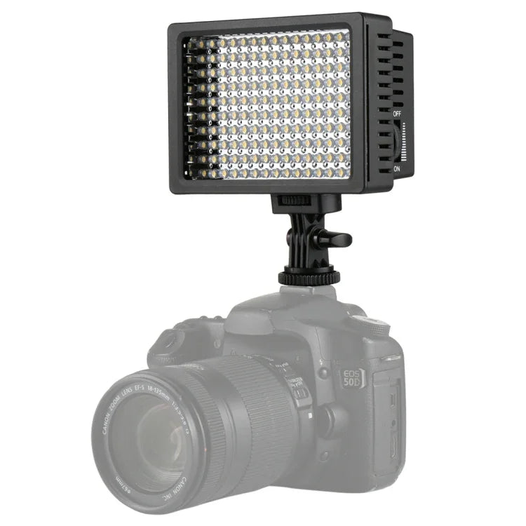 HD-160 ไฟวิดีโอ LED แสงขาวสำหรับติดกล้อง ถ่ายภาพเติมแสงสำหรับ Canon, Nikon, กล้อง DSLR พร้อมแผ่นกรอง 3 แผ่น, HD-160