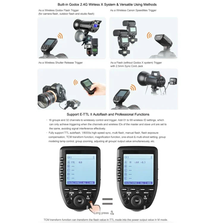 ตัวกระตุ้นแฟลชไร้สาย TTL Godox Xpro-S สำหรับ Sony, Xpro-S สำหรับ Sony
