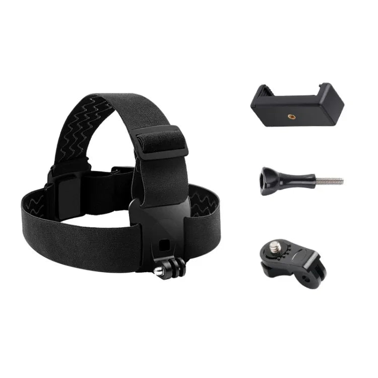 สายรัดหัวยืดหยุ่นพร้อมที่หนีบโทรศัพท์ สกรู และอะแดปเตอร์แบบ S สำหรับ GoPro HERO10 Black / HERO9 Black /8 /7 /6 /5, Xiaoyi และกล้องแอคชั่นอื่นๆ, สมาร์ทโฟน