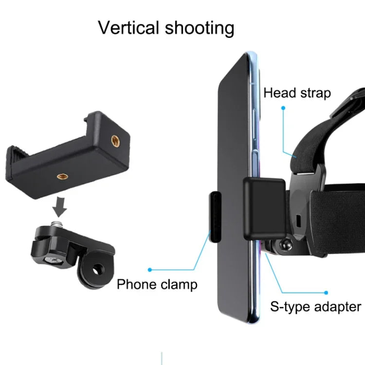 สายรัดหัวยืดหยุ่นพร้อมที่หนีบโทรศัพท์ สกรู และอะแดปเตอร์แบบ S สำหรับ GoPro HERO10 Black / HERO9 Black /8 /7 /6 /5, Xiaoyi และกล้องแอคชั่นอื่นๆ, สมาร์ทโฟน