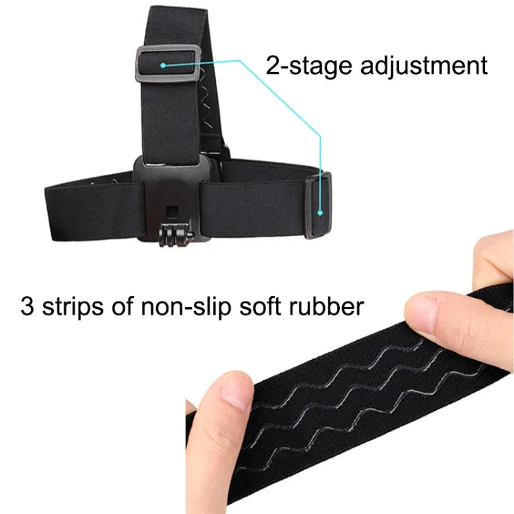 สายรัดหัวยืดหยุ่นพร้อมที่หนีบโทรศัพท์ สกรู และอะแดปเตอร์แบบ S สำหรับ GoPro HERO10 Black / HERO9 Black /8 /7 /6 /5, Xiaoyi และกล้องแอคชั่นอื่นๆ, สมาร์ทโฟน