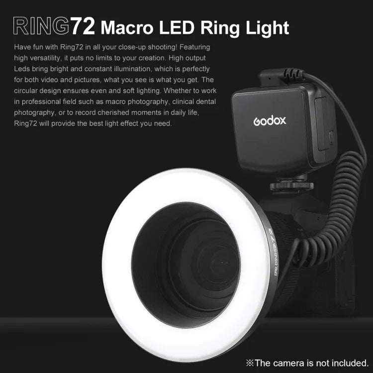 ไฟแฟลชวงแหวนมาโคร Godox Ring72 พร้อมวงแหวนอะแดปเตอร์ 8 ขนาดต่างกัน, Ring72