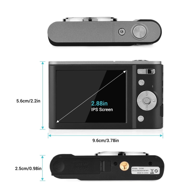 กล้องดิจิตอล DC302 ขนาด 2.88 นิ้ว 44MP ซูม 16X 2.7K Full HD สำหรับเด็ก พร้อมปลั๊ก US