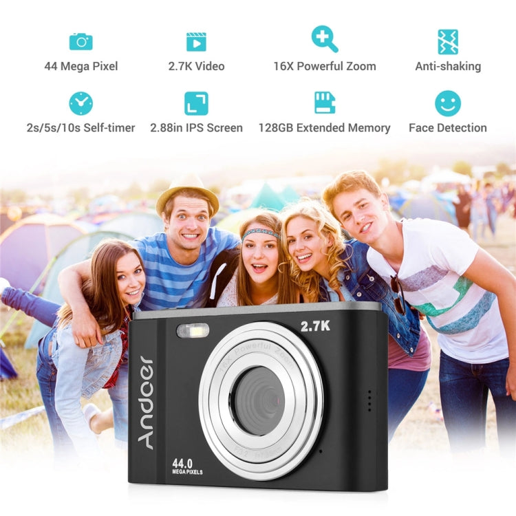 กล้องดิจิตอล DC302 ขนาด 2.88 นิ้ว 44MP ซูม 16X 2.7K Full HD สำหรับเด็ก พร้อมปลั๊ก US