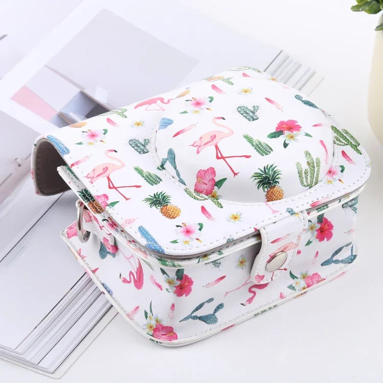 กระเป๋าเคสหนัง PU ลายกระบองเพชรฟลามิงโก้เต็มตัวพร้อมสายสะพายสำหรับ FUJIFILM instax mini 9 / mini 8+ / mini 8, ลายกระบองเพชรฟลามิงโก้