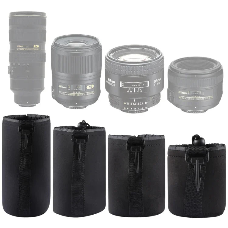 กระเป๋าใส่เลนส์กล้อง SLR เนโอพรีน 4 ชิ้น พร้อมตะขอเกี่ยว ขนาด: 10x22ซม., 10x14ซม., 10x18ซม., 8x10ซม., 4 ขนาด
