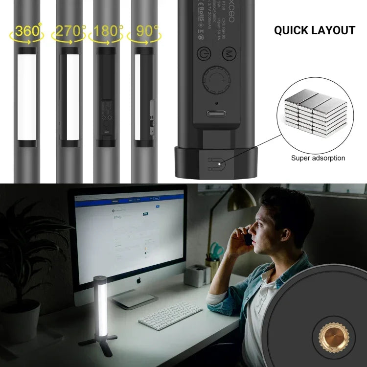 ไฟสติ๊กถ่ายภาพวิดีโอ RGB LUXCeO P100 พร้อมรีโมตและกริดซอฟต์บ็อกซ์, P100+กริดซอฟต์บ็อกซ์