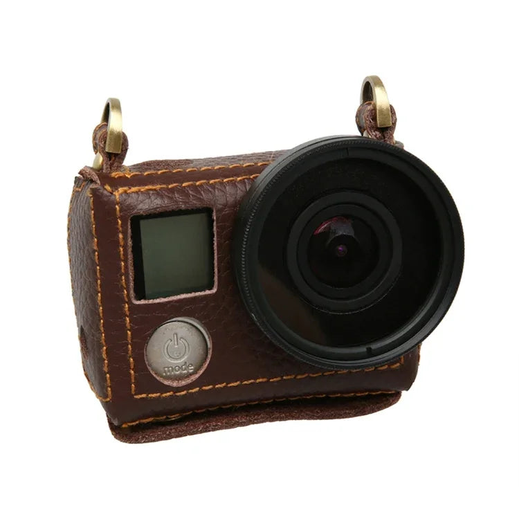 เคสหนังแท้ลายลิ้นจี่สำหรับ GoPro HERO4 พร้อมสายสะพาย, ลายลิ้นจี่ (สีน้ำตาล)