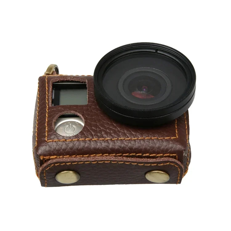 เคสหนังแท้ลายลิ้นจี่สำหรับ GoPro HERO4 พร้อมสายสะพาย, ลายลิ้นจี่ (สีน้ำตาล)