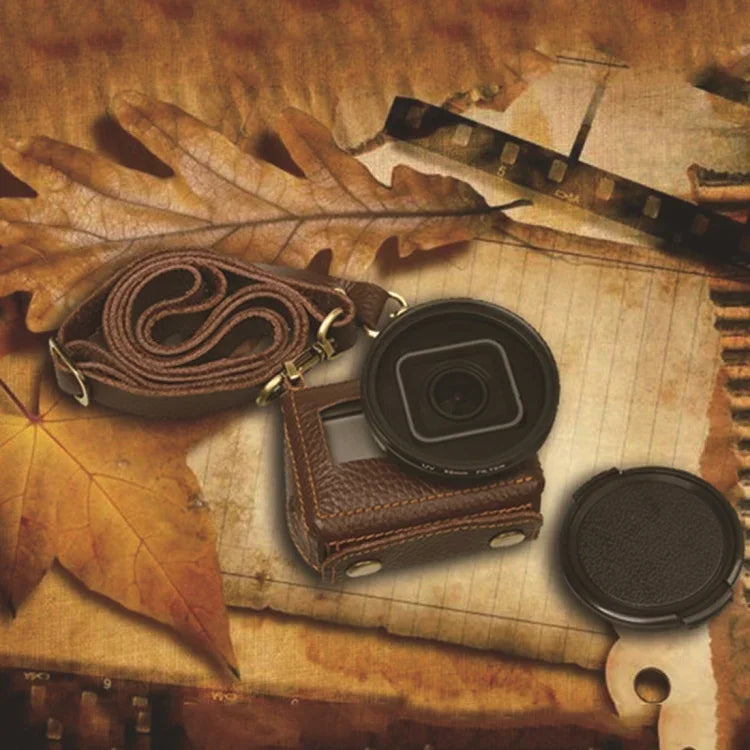เคสหนังแท้ลายลิ้นจี่สำหรับ GoPro HERO4 พร้อมสายสะพาย, ลายลิ้นจี่ (สีน้ำตาล)