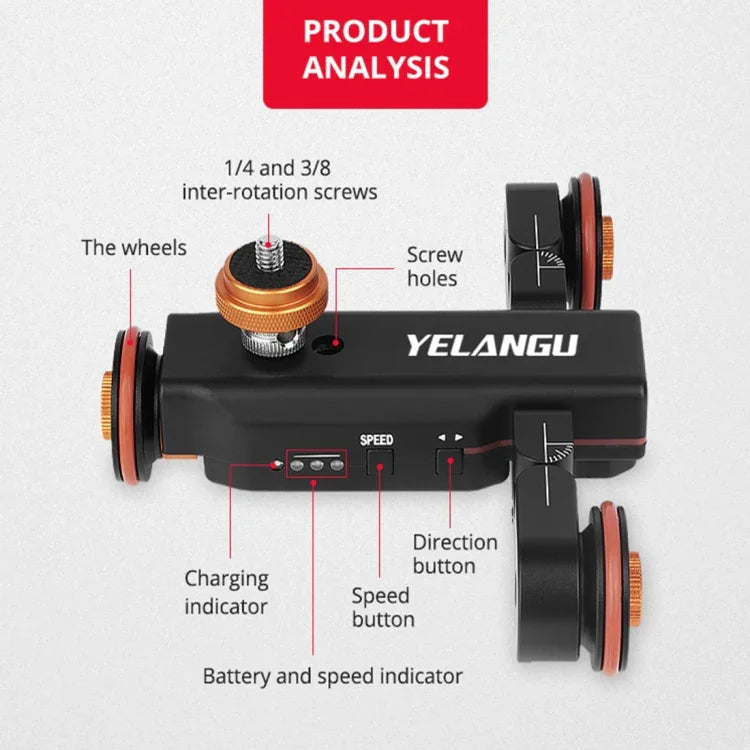 รถเข็นกล้อง YELANGU L4X + ที่หนีบโทรศัพท์ PC03 พร้อมรีโมท, รับน้ำหนัก: 3 กก., รถเข็น L4X + ที่หนีบโทรศัพท์ PC03