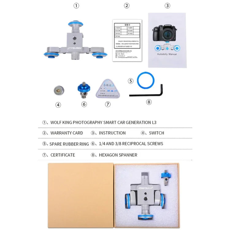 รถล้อกล้อง YELANGU L3 Autodolly สไลเดอร์รางไฟฟ้า, รับน้ำหนัก: 6 กก., Autodolly L3