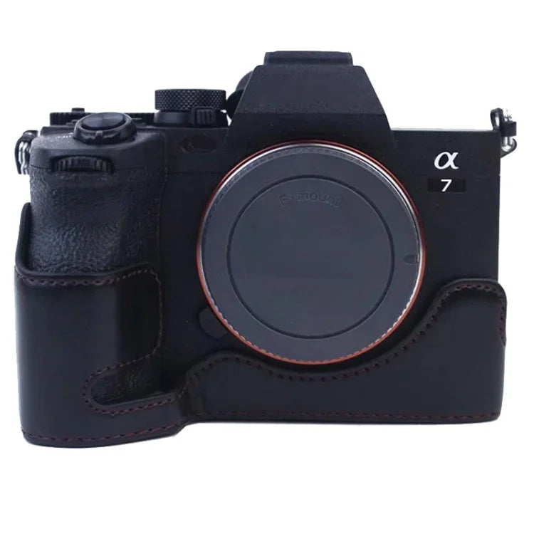 ฐานเคสกล้องหนัง PU ครึ่งตัวพร้อมเกลียว 1/4 นิ้ว สำหรับ Sony A7 IV, สำหรับ Sony A7 IV
