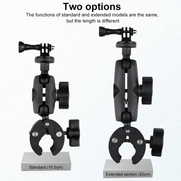 Extended Version 360 Rotation Adjustable Action Camera Bike Motorcycle Handlebar Holder with Phone Clamp, Extended Version with Phone Clamp