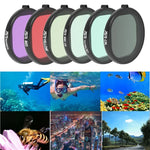 เคสกันน้ำกลม JSR 6-in-1 พร้อมฟิลเตอร์เลนส์ UV + CPL + มาโคร 16X + แดง + เหลือง + ม่วง สำหรับ GoPro HERO8 Black, เลนส์ 6-in-1