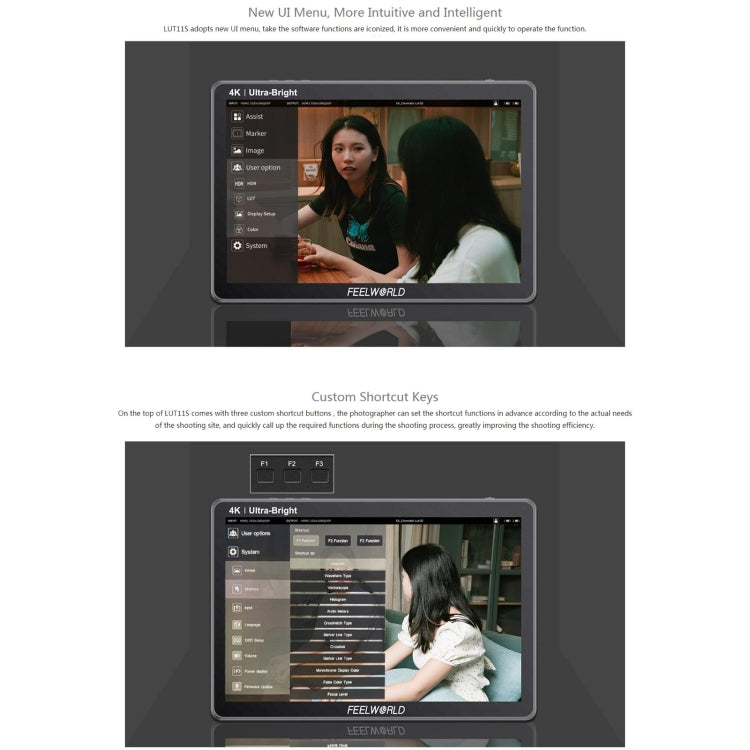 FEELWORLD LUT11S จอทัชสกรีนขนาด 10.1 นิ้ว ความสว่างสูงพิเศษ 2000nit มอนิเตอร์กล้อง DSLR ฟิลด์, 3G-SDI 4K HDMI อินพุตเอาต์พุต 1920 x 1200 จอ IPS, LUT11S
