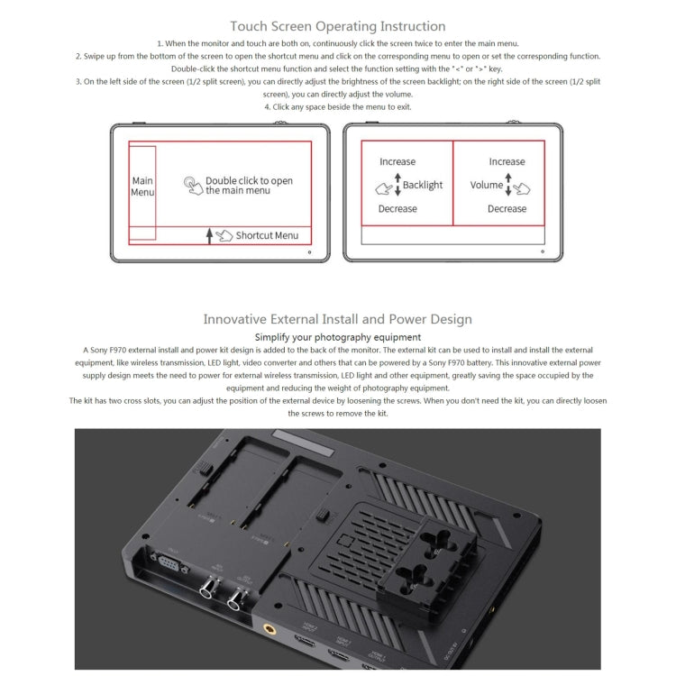 FEELWORLD LUT11S จอทัชสกรีนขนาด 10.1 นิ้ว ความสว่างสูงพิเศษ 2000nit มอนิเตอร์กล้อง DSLR ฟิลด์, 3G-SDI 4K HDMI อินพุตเอาต์พุต 1920 x 1200 จอ IPS, LUT11S