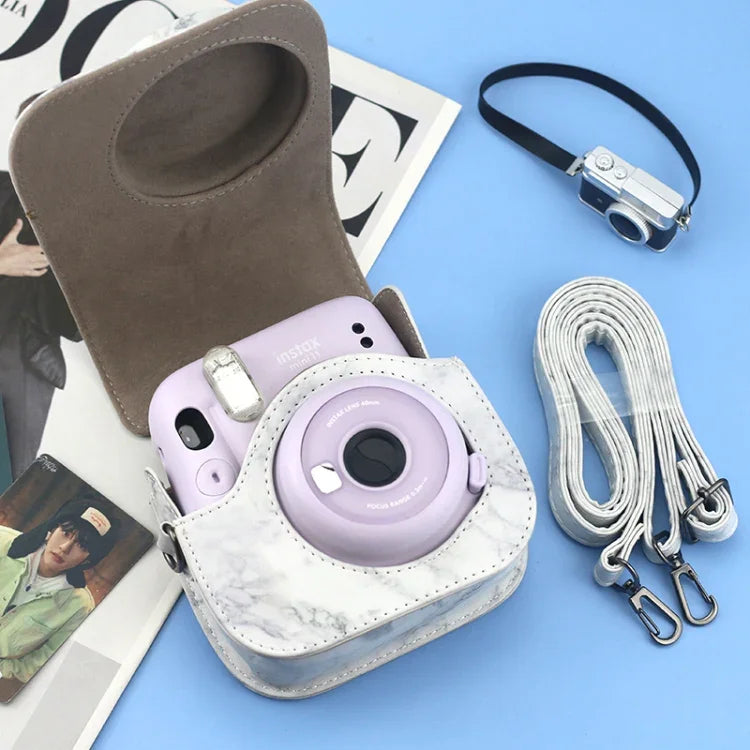 เคสหนังเต็มตัวลายหินอ่อนพร้อมสายสะพายสำหรับกล้อง FUJIFILM instax mini 11 / 9 / 8