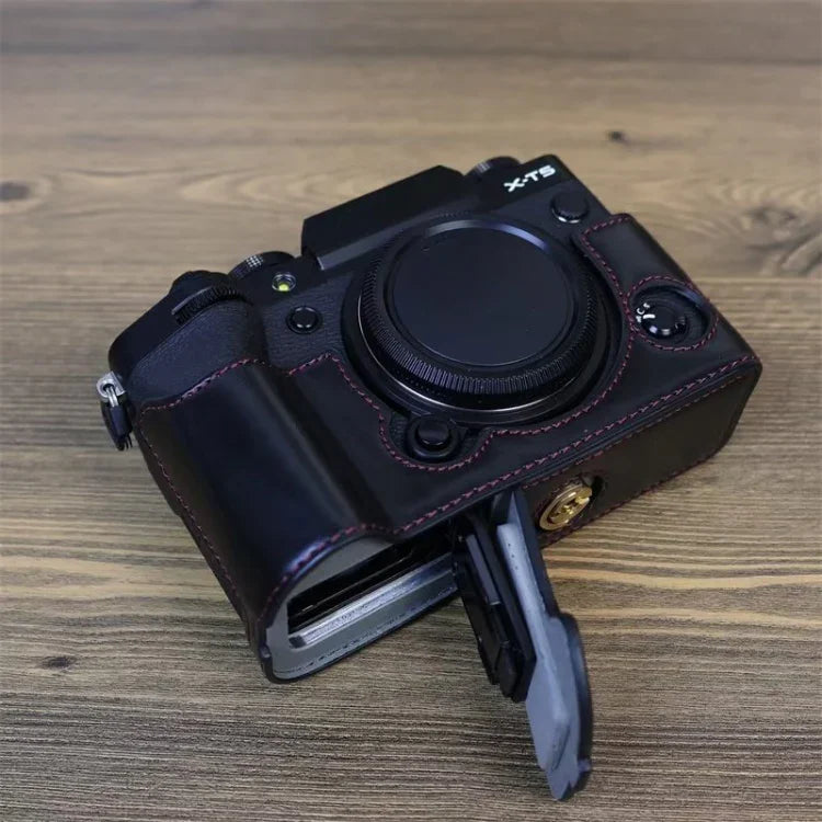 ฐานเคสหนัง PU ครึ่งตัวพร้อมเกลียว 1/4 นิ้วสำหรับกล้อง FUJIFILM X-T5, สำหรับ FUJIFILM X-T5