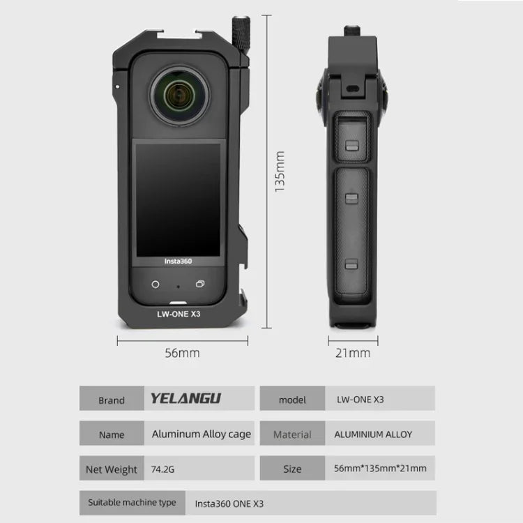 เคสกรอบโลหะสำหรับ Insta360 X3 YELANGU LW-ONE X3 ขยายกรอบ, LW-ONE X3