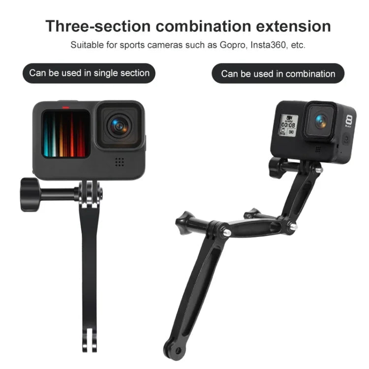 แขนต่ออลูมิเนียมแบบ 3 in 1 สำหรับ GoPro, Insta360, DJI และกล้องแอคชั่นอื่นๆ, 3 in 1