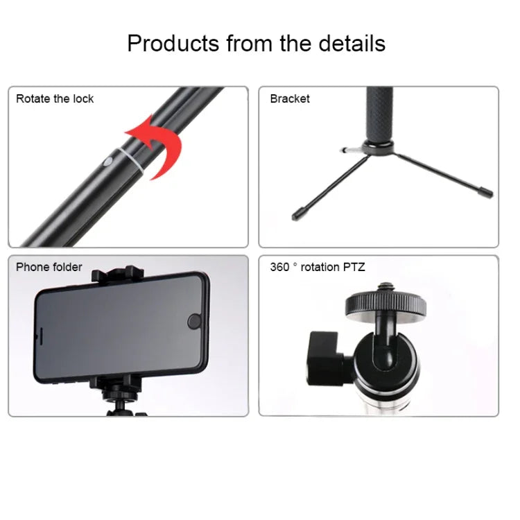 ขาตั้งกล้องแบบพับได้พร้อมด้ามจับความยาว 30-93 ซม. สำหรับ GoPro, Insta360, DJI และกล้องแอคชั่นอื่นๆ, โทรศัพท์, ความยาว: 30-93 ซม.