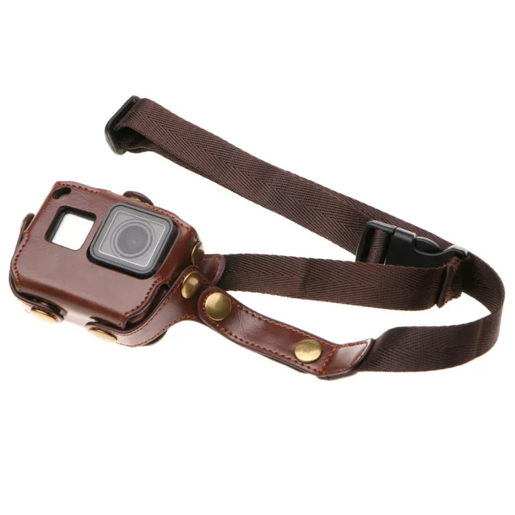 เคสหนัง PU สำหรับ GoPro HERO7 Black /6 /5 พร้อมสายคล้องคอและปุ่ม, หนัง PU (สีน้ำตาล), หนัง PU (สีกาแฟ), หนัง PU (สีดำ)