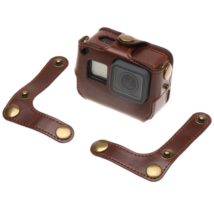 เคสหนัง PU สำหรับ GoPro HERO7 Black /6 /5 พร้อมสายคล้องคอและปุ่ม, หนัง PU (สีน้ำตาล), หนัง PU (สีกาแฟ), หนัง PU (สีดำ)