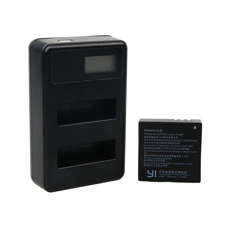 เครื่องชาร์จแบตเตอรี่คู่พร้อมหน้าจอ LCD และสาย USB สำหรับกล้อง Xiaoyi 4K Sport, แสดงสถานะแบตเตอรี่ (XM47), เครื่องชาร์จแบตเตอรี่หน้าจอ LCD