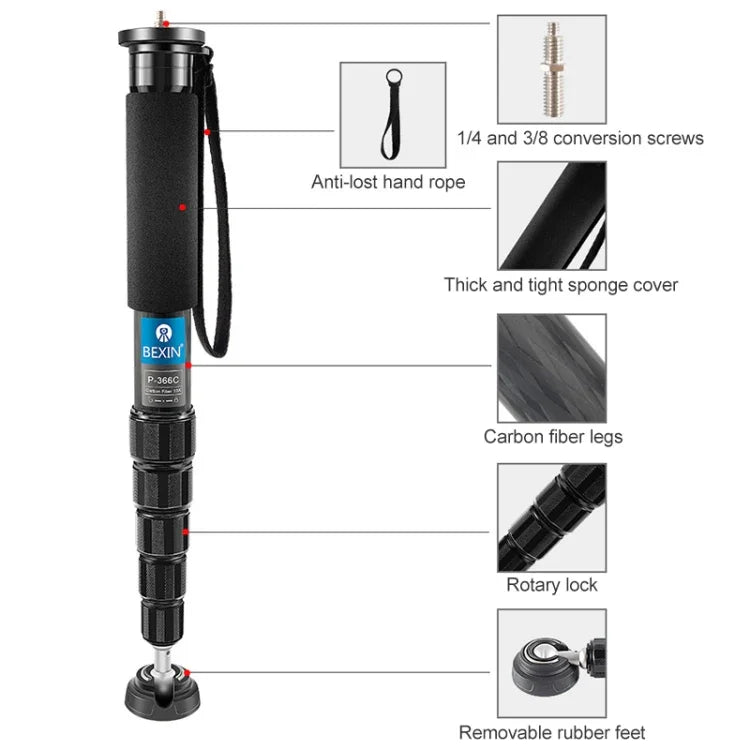 ขาตั้งกล้องคาร์บอนไฟเบอร์ BEXIN P336C สำหรับถ่ายภาพเซลฟี่และถ่ายทอดสด, P336C