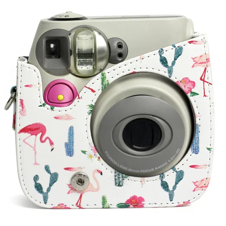 กระเป๋าใส่กล้องหนัง PU ลายฟลามิงโก้และต้นกระบองเพชร สำหรับกล้อง FUJIFILM Instax Mini 7S / 7C, ฟลามิงโก้กระบองเพชร