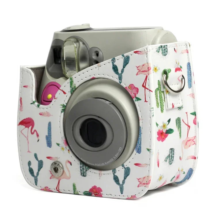 กระเป๋าใส่กล้องหนัง PU ลายฟลามิงโก้และต้นกระบองเพชร สำหรับกล้อง FUJIFILM Instax Mini 7S / 7C, ฟลามิงโก้กระบองเพชร