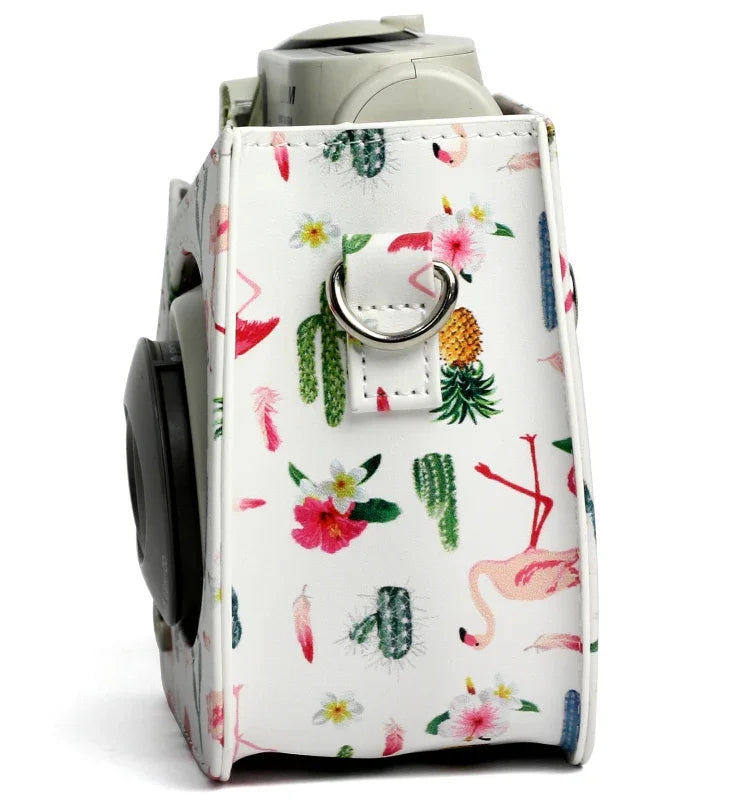กระเป๋าใส่กล้องหนัง PU ลายฟลามิงโก้และต้นกระบองเพชร สำหรับกล้อง FUJIFILM Instax Mini 7S / 7C, ฟลามิงโก้กระบองเพชร