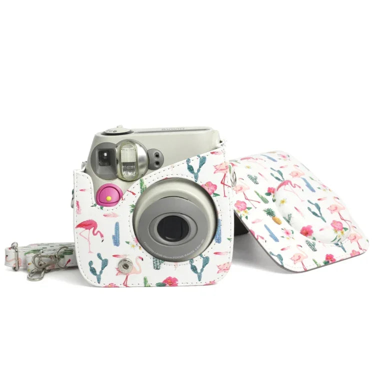 กระเป๋าใส่กล้องหนัง PU ลายฟลามิงโก้และต้นกระบองเพชร สำหรับกล้อง FUJIFILM Instax Mini 7S / 7C, ฟลามิงโก้กระบองเพชร