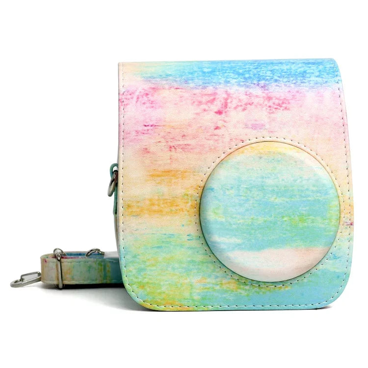 กระเป๋าเคสกล้องหนัง PU ลายภาพวาดน้ำมันรุ้ง สำหรับกล้อง FUJIFILM Instax Mini 7S / 7C, ลายรุ้งน้ำมัน