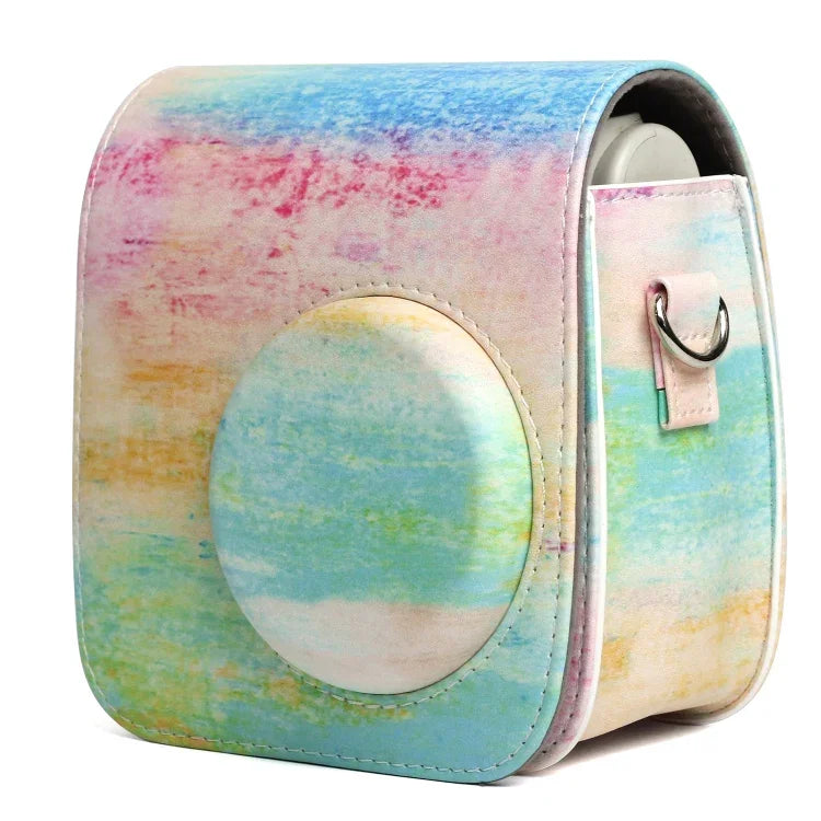 กระเป๋าเคสกล้องหนัง PU ลายภาพวาดน้ำมันรุ้ง สำหรับกล้อง FUJIFILM Instax Mini 7S / 7C, ลายรุ้งน้ำมัน