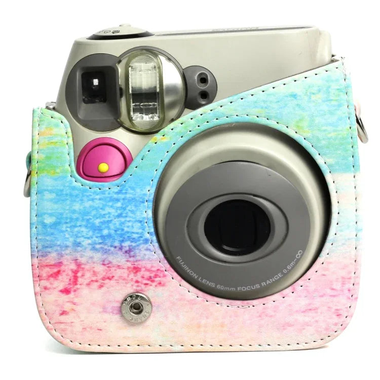 กระเป๋าเคสกล้องหนัง PU ลายภาพวาดน้ำมันรุ้ง สำหรับกล้อง FUJIFILM Instax Mini 7S / 7C, ลายรุ้งน้ำมัน