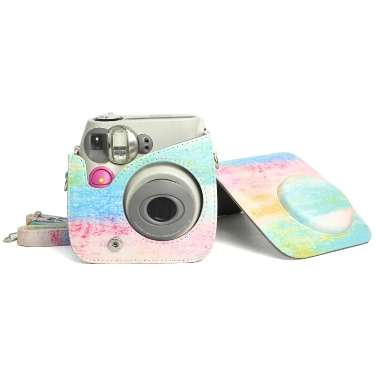 กระเป๋าเคสกล้องหนัง PU ลายภาพวาดน้ำมันรุ้ง สำหรับกล้อง FUJIFILM Instax Mini 7S / 7C, ลายรุ้งน้ำมัน