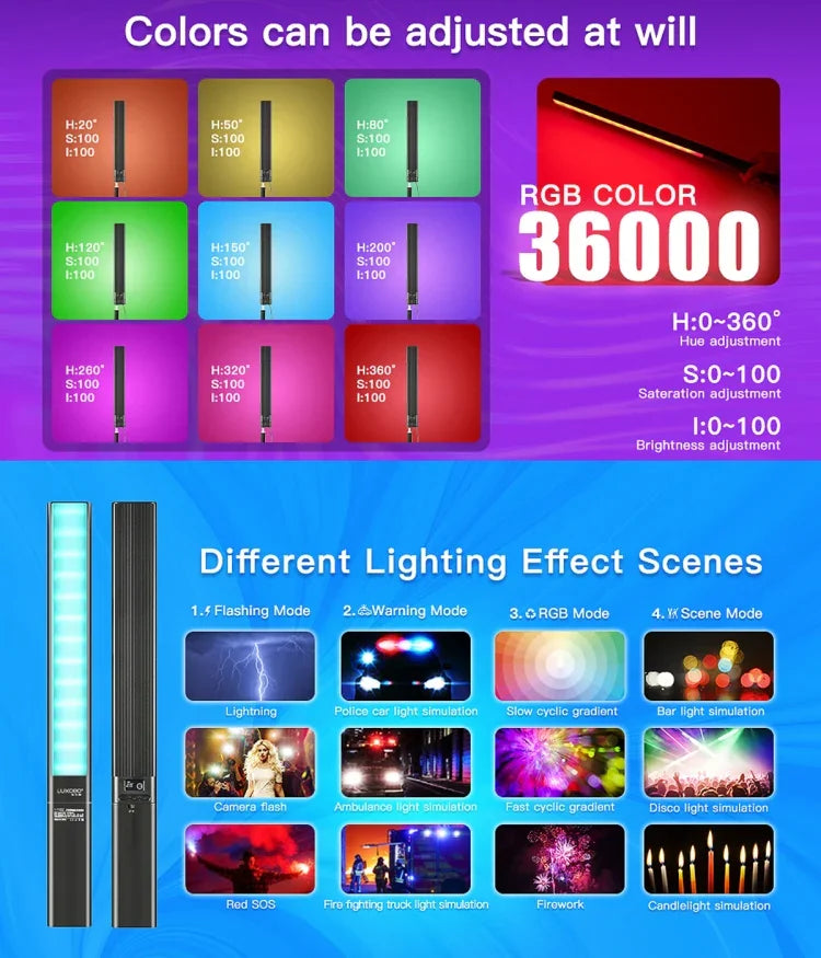 LUXCeO P6 ไฟสติ๊ก LED สีสันสดใสสำหรับถ่ายภาพ วิดีโอแบบถือ พร้อมควบคุมผ่านแอป สี LED เต็มรูปแบบ, P6