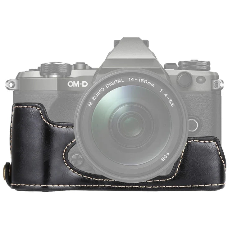 ฐานเคสหนัง PU ครึ่งตัวสำหรับกล้อง พร้อมเกลียว 1/4 นิ้ว สำหรับ Olympus EM5 / EM5 Mark II, สำหรับ Olympus EM5